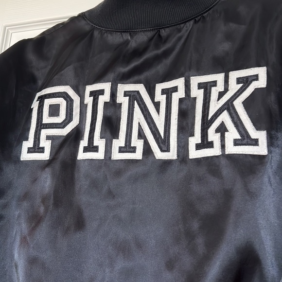 Victoria’s Secret PINK Satin Black Bomber Jacket Button Down Large - Picture 8 of 11